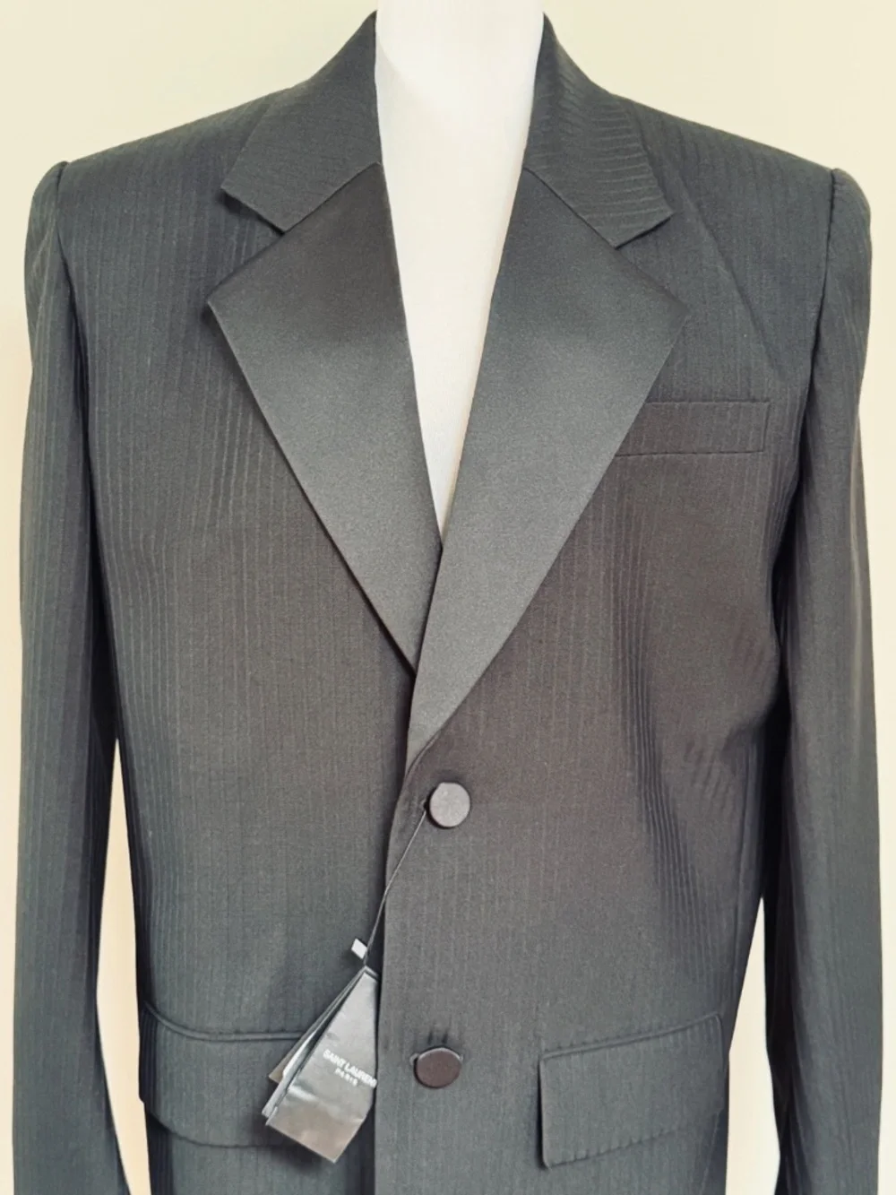 Saint Laurent YSL Runway Oversized Stripe Wool Tuxedo Blazer Jacket